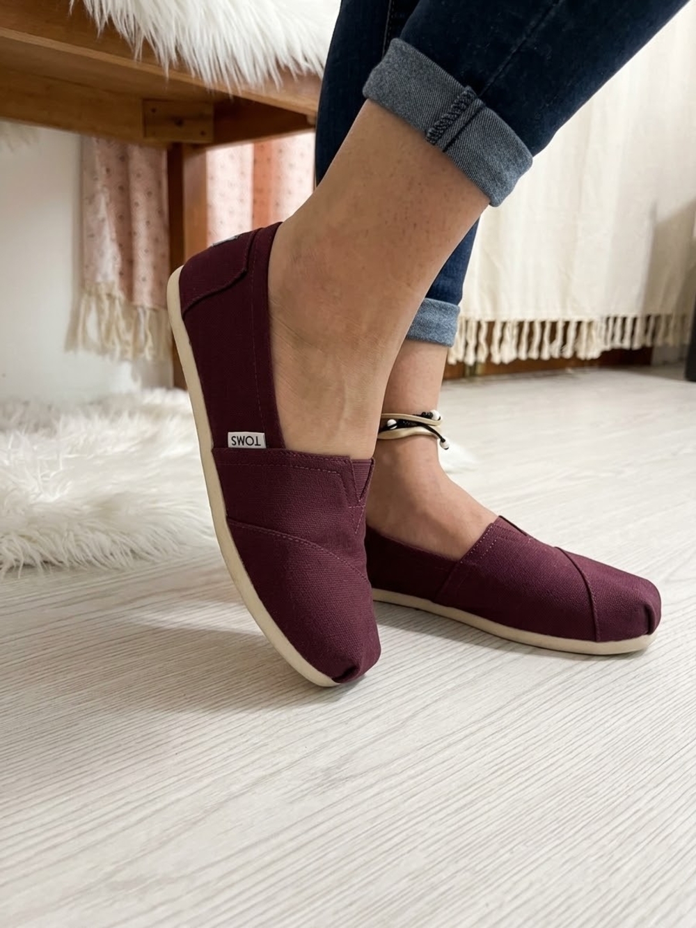 Toms Burgundy Canvas Slip-On Flats New Without Label
